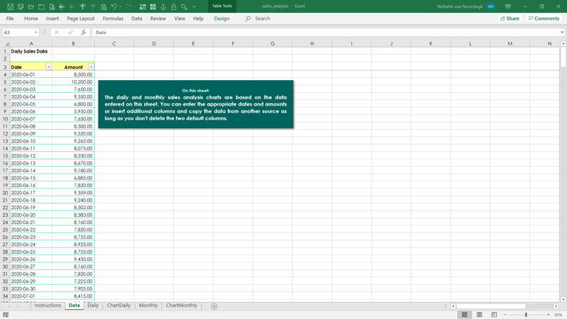 data analysis excel template