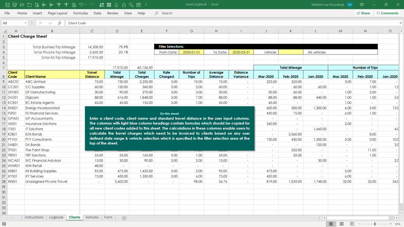 Daily Dot Log Book Spreadsheet for Taxi Record Excel